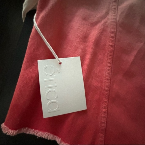 NWT Etica Sz S Elena Crop Jacket High Tide Coral Raw Trucker Jean Jacket - Picture 7 of 11